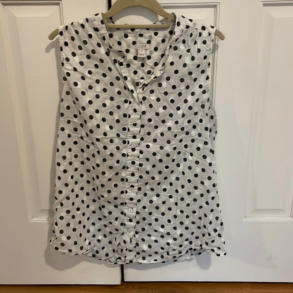J. Crew B&W Polka Dot Button-Down Shell Top